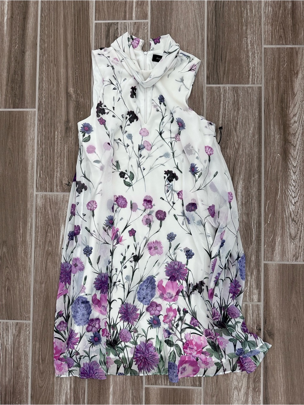 Ivanka Trump White Sleeveless Floral Dress with Purple Accents